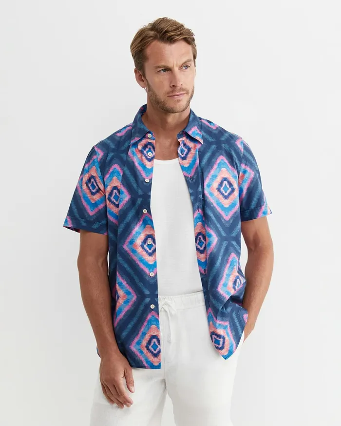 Men Sportscraft Shirts Alf Short Sleeve Liberty Shirt Navy Multi