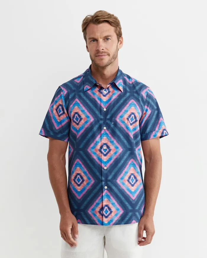 Men Sportscraft Shirts Alf Short Sleeve Liberty Shirt Navy Multi