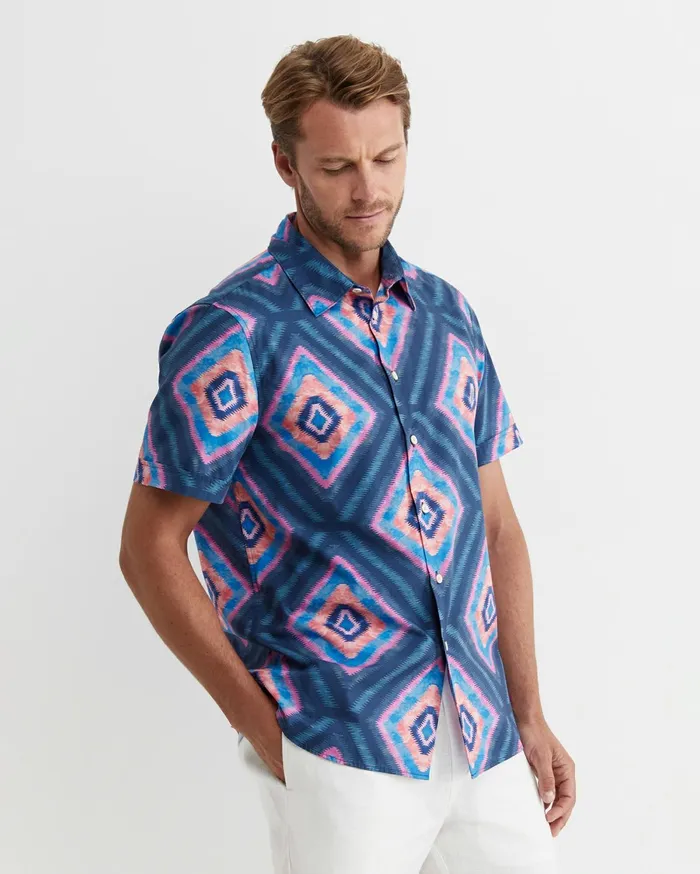 Men Sportscraft Shirts Alf Short Sleeve Liberty Shirt Navy Multi
