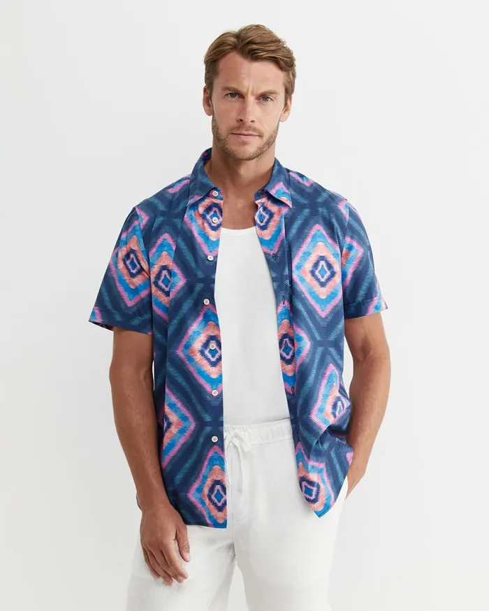 Men Sportscraft Shirts Alf Short Sleeve Liberty Shirt Navy Multi