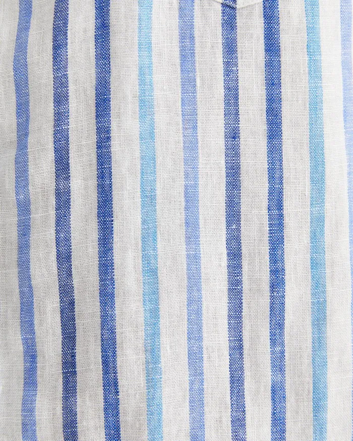 Men Sportscraft Shirts Fenton Short Sleeve Stripe Linen Shirt Blue Multi
