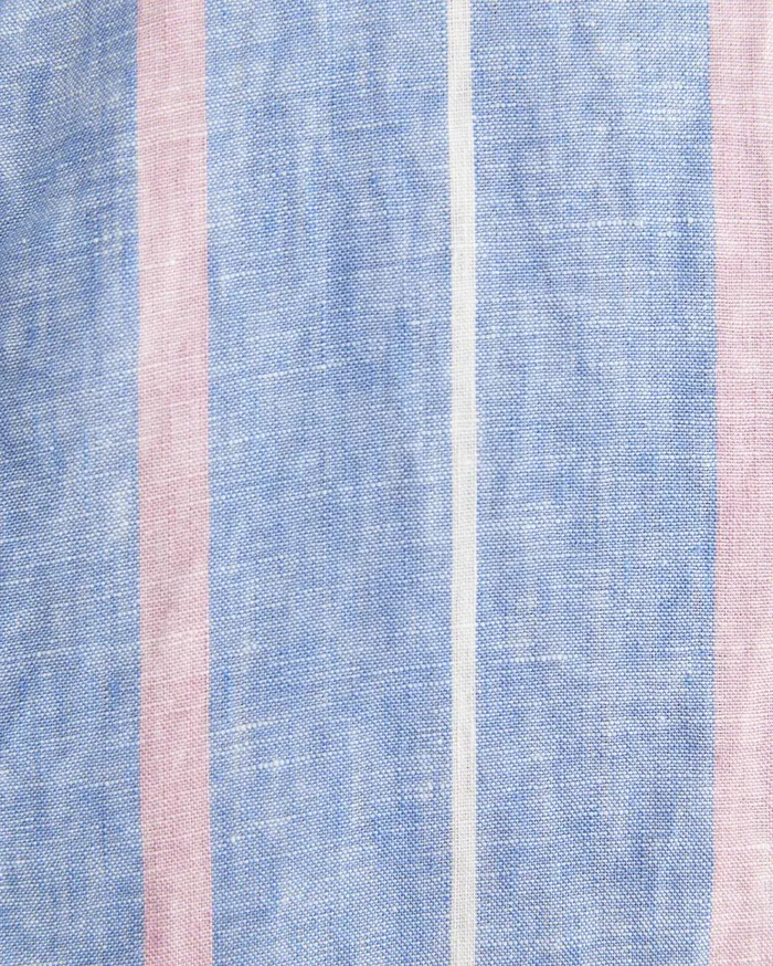 Men Sportscraft Shirts Redfern Short Sleeve Linen Stripe Shirt Pinkblue