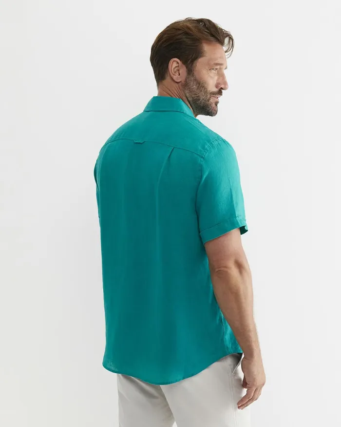 Men Sportscraft Shirts Short Sleeve Linen Shirt Seagreen