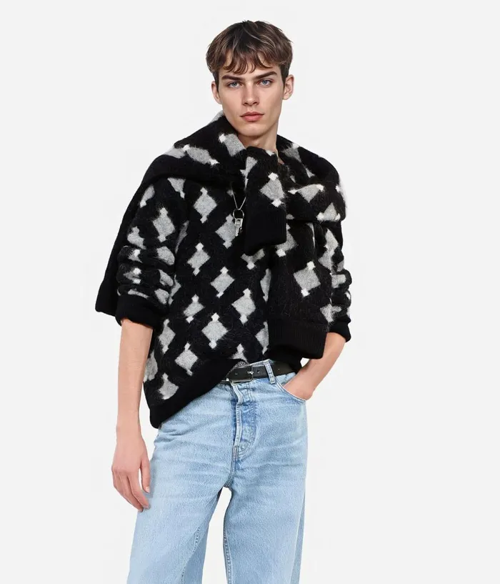 Men Sweaters THE KOOPLES Black And Grey Wool And Alpaca Diamond Sweater
