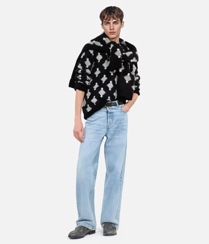 Men Sweaters THE KOOPLES Black And Grey Wool And Alpaca Diamond Sweater