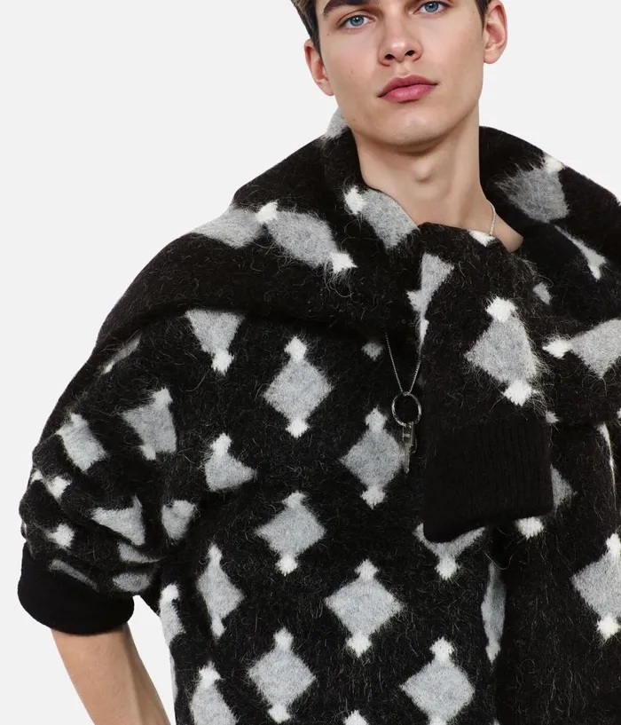 Men Sweaters THE KOOPLES Black And Grey Wool And Alpaca Diamond Sweater