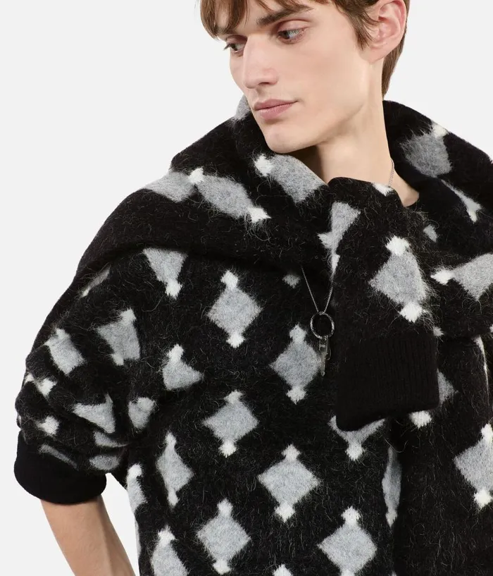 Men Sweaters THE KOOPLES Black And Grey Wool And Alpaca Diamond Sweater