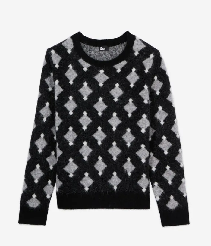 Men Sweaters THE KOOPLES Black And Grey Wool And Alpaca Diamond Sweater