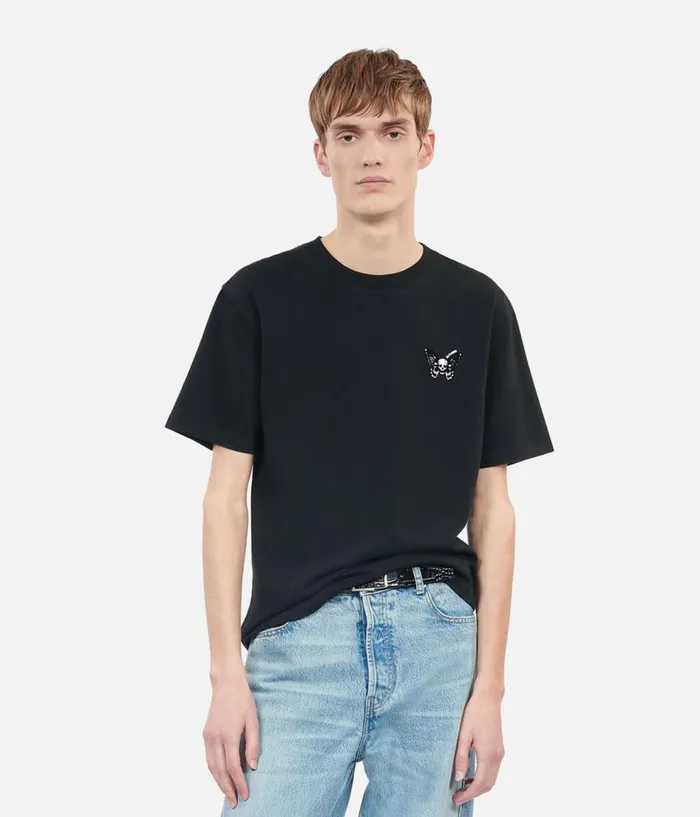 Men Tshirts THE KOOPLES Black Tshirt With Butterfly Flocking Men Tshirts THE KOOPLES Black Tshirt With Butterfly Flocking