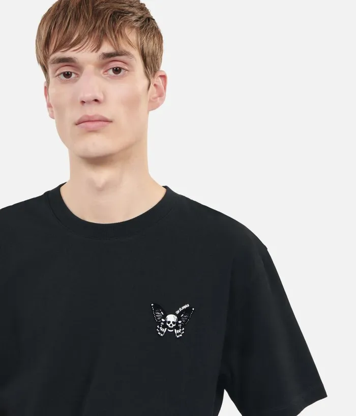 Men Tshirts THE KOOPLES Black Tshirt With Butterfly Flocking Men Tshirts THE KOOPLES Black Tshirt With Butterfly Flocking