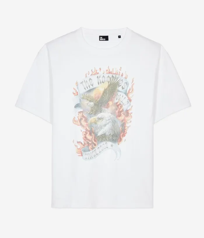 Men Tshirts THE KOOPLES Ecru Eagles On Fire Black Serigraphy Tshirt Men Tshirts THE KOOPLES Ecru Eagles On Fire Black Serigraphy Tshirt