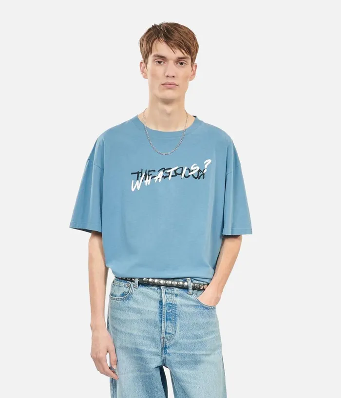 Men Tshirts THE KOOPLES Light Blue What Is Handwritten Serigraphy Tshirt