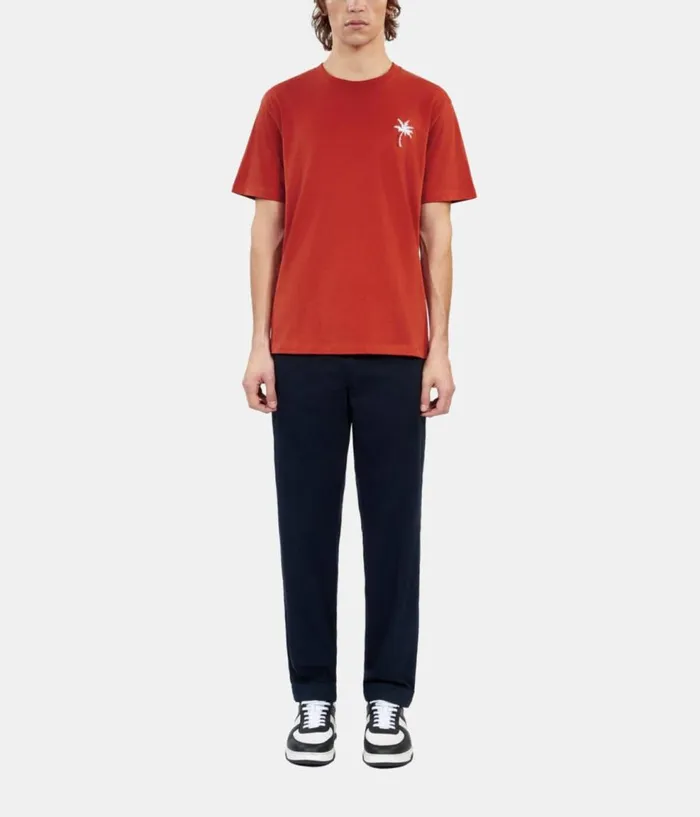 Men Tshirts THE KOOPLES Red Tshirt With Palm Tree Embroidery
