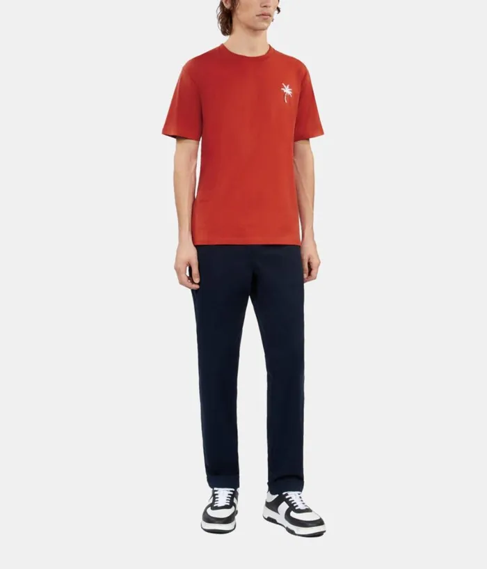 Men Tshirts THE KOOPLES Red Tshirt With Palm Tree Embroidery Men Tshirts THE KOOPLES Red Tshirt With Palm Tree Embroidery