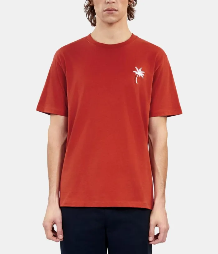 Men Tshirts THE KOOPLES Red Tshirt With Palm Tree Embroidery Men Tshirts THE KOOPLES Red Tshirt With Palm Tree Embroidery