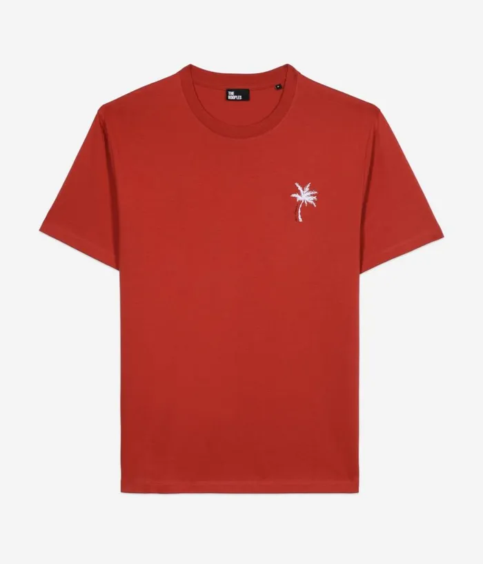 Men Tshirts THE KOOPLES Red Tshirt With Palm Tree Embroidery Men Tshirts THE KOOPLES Red Tshirt With Palm Tree Embroidery