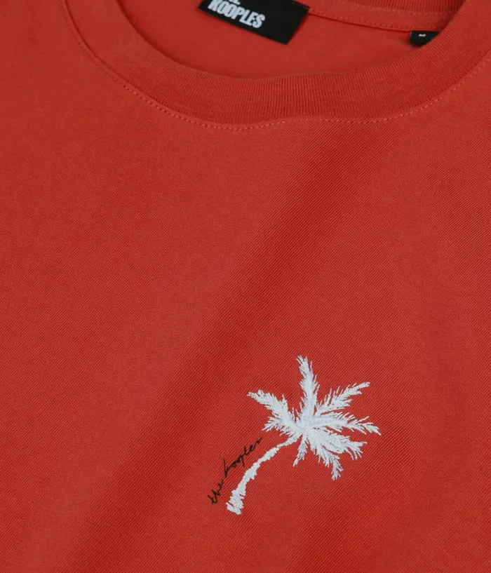 Men Tshirts THE KOOPLES Red Tshirt With Palm Tree Embroidery Men Tshirts THE KOOPLES Red Tshirt With Palm Tree Embroidery