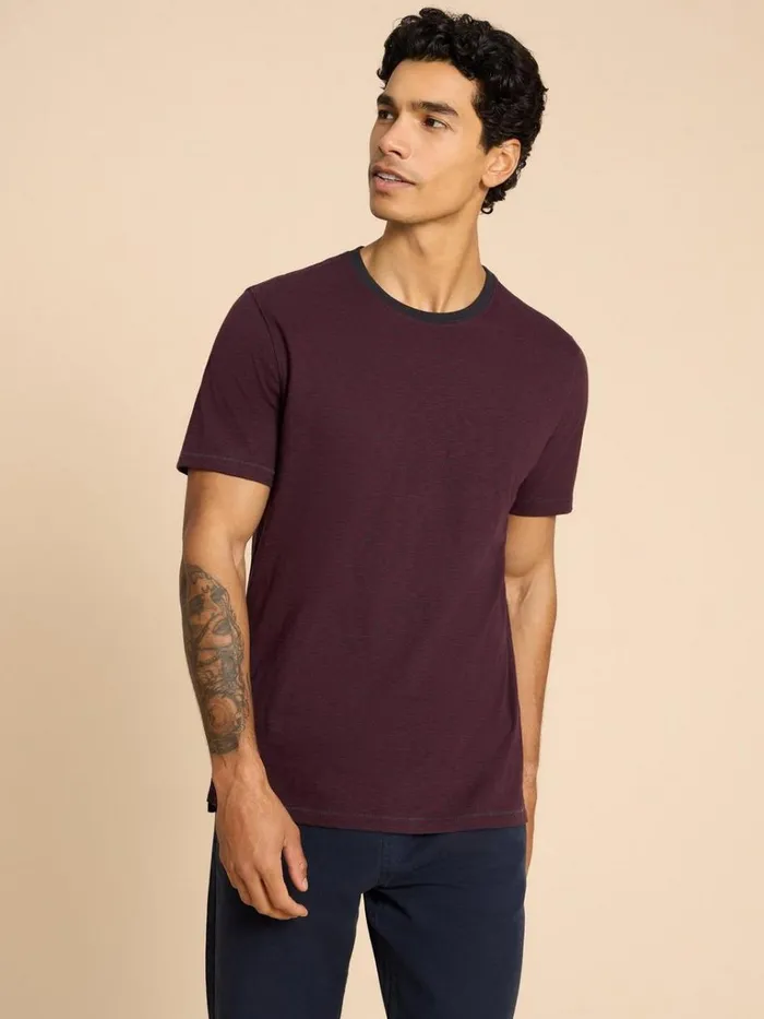 Men TSHIRTS White Stuff Abersoch SS Stripe Tee Plum Multi
