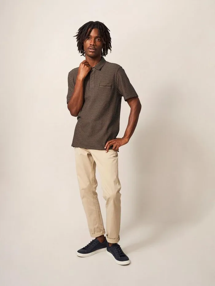 Men TSHIRTS White Stuff Burston Striped SS Polo Mid Brown