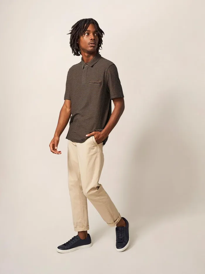 Men TSHIRTS White Stuff Burston Striped SS Polo Mid Brown Men TSHIRTS White Stuff Burston Striped SS Polo Mid Brown