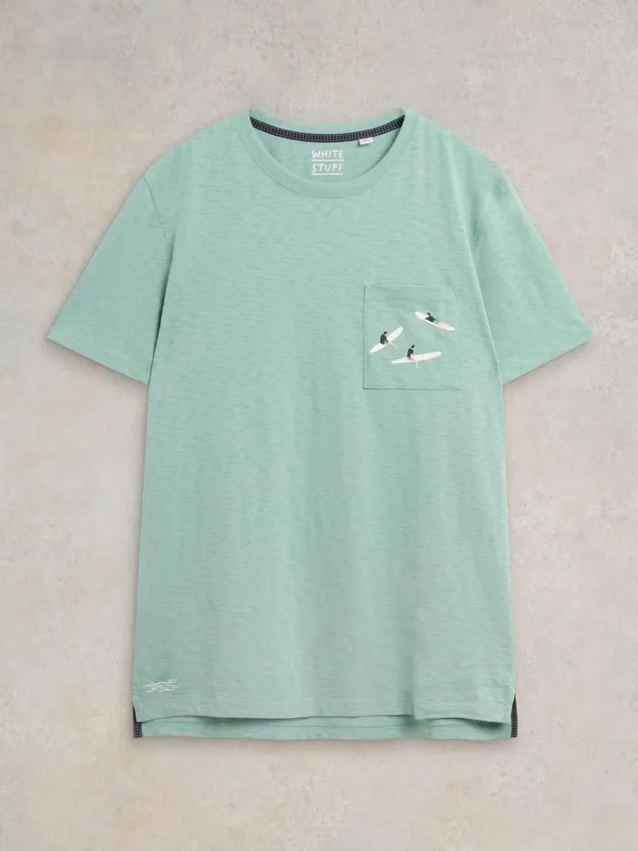 Men TSHIRTS White Stuff Shark Pocket Graphic Tee Mint Green Men TSHIRTS White Stuff Shark Pocket Graphic Tee Mint Green
