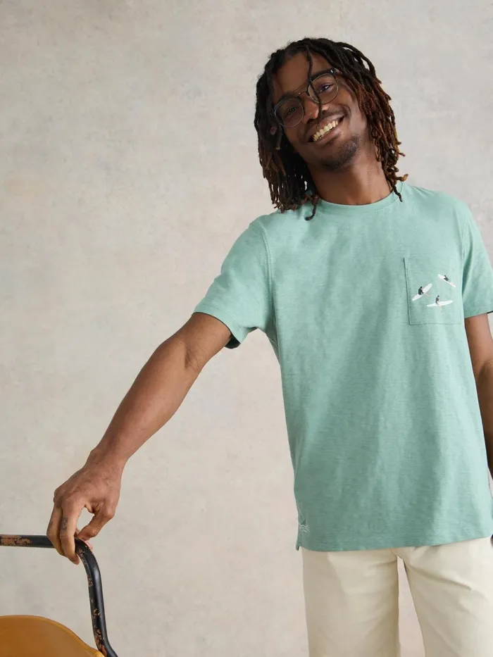 Men TSHIRTS White Stuff Shark Pocket Graphic Tee Mint Green Men TSHIRTS White Stuff Shark Pocket Graphic Tee Mint Green