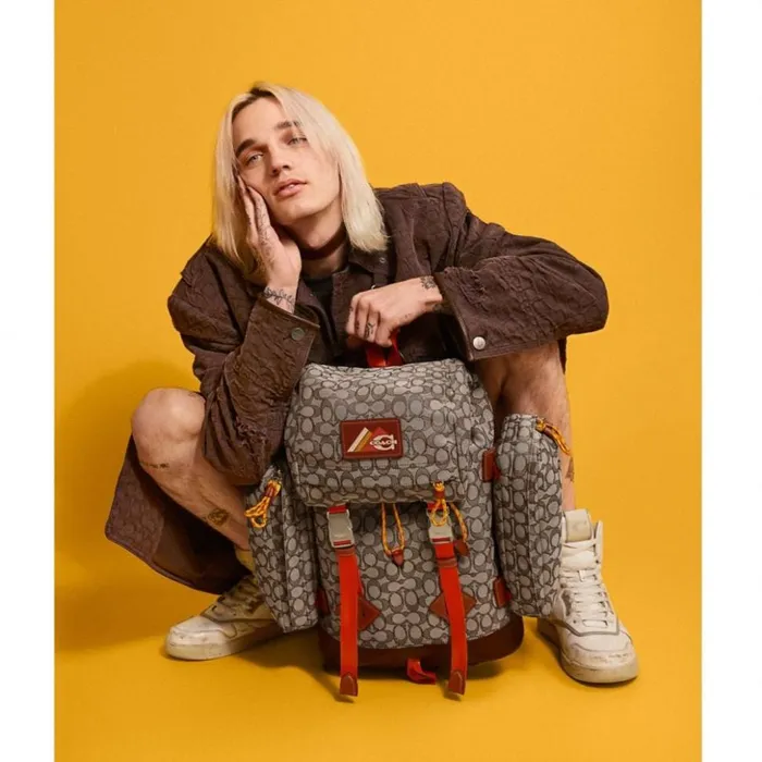 Men Utility Backpack In Signature Jacquard Oak Coach Backpacks