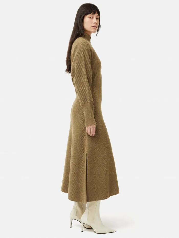 Merino Blend Batwing Dress Khaki Women Jigsaw Dresses and Jumpsuits