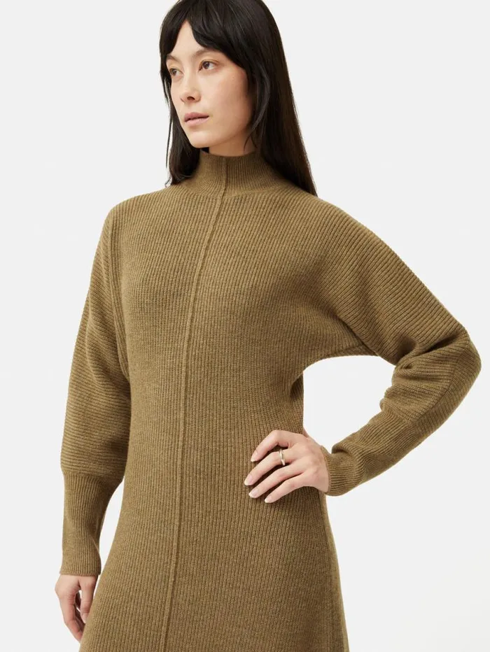 Merino Blend Batwing Dress Khaki Women Jigsaw Dresses and Jumpsuits