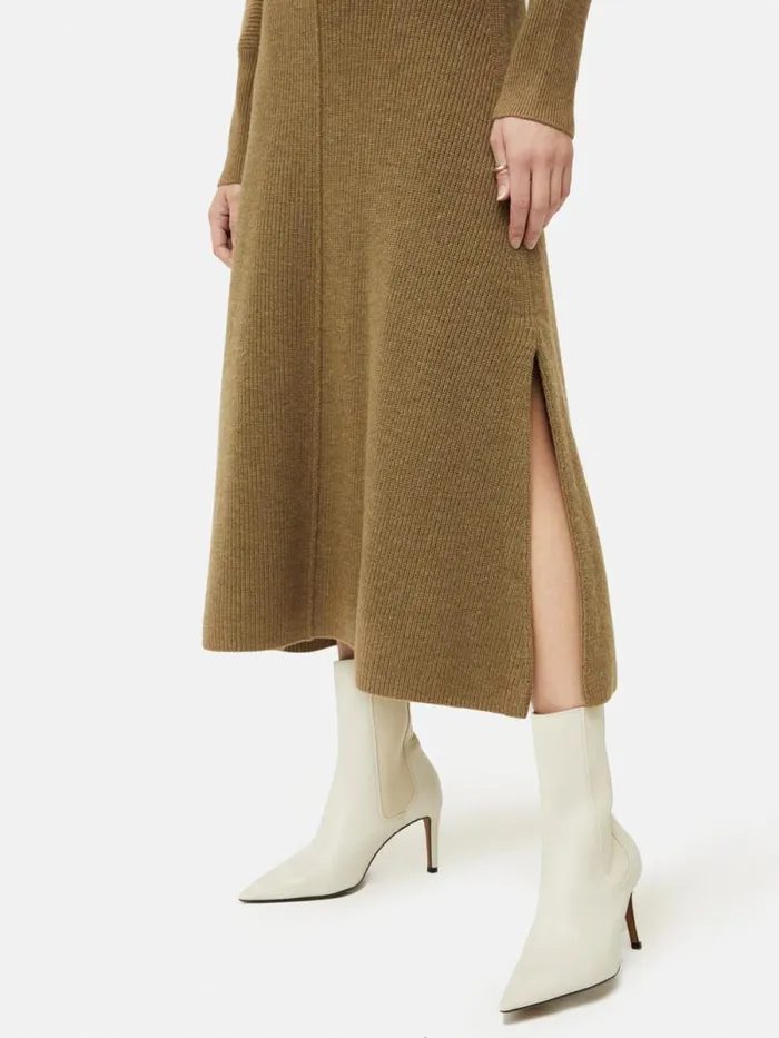 Merino Blend Batwing Dress Khaki Women Jigsaw Dresses and Jumpsuits