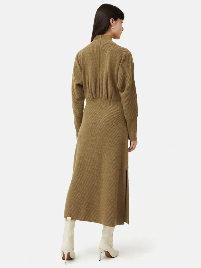 Merino Blend Batwing Dress Khaki Women Jigsaw Dresses and Jumpsuits