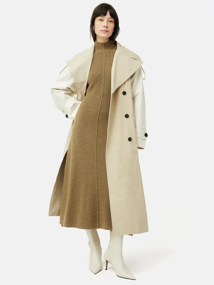 Merino Blend Batwing Dress Khaki Women Jigsaw Dresses and Jumpsuits