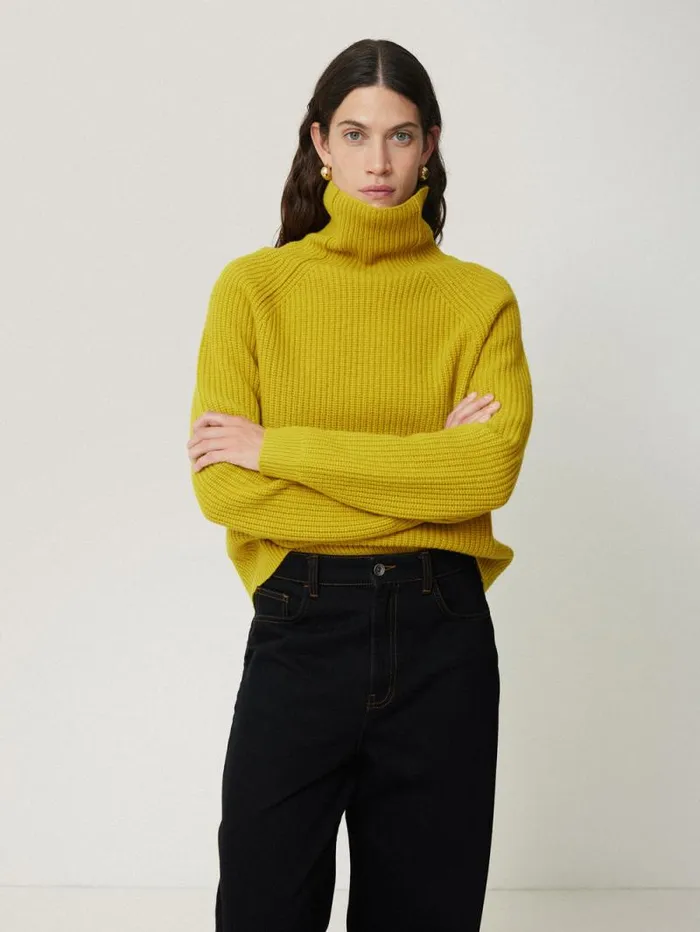 Merino Fishermans Rib Jumper Mustard Women Jigsaw Knitwear and Cashmere