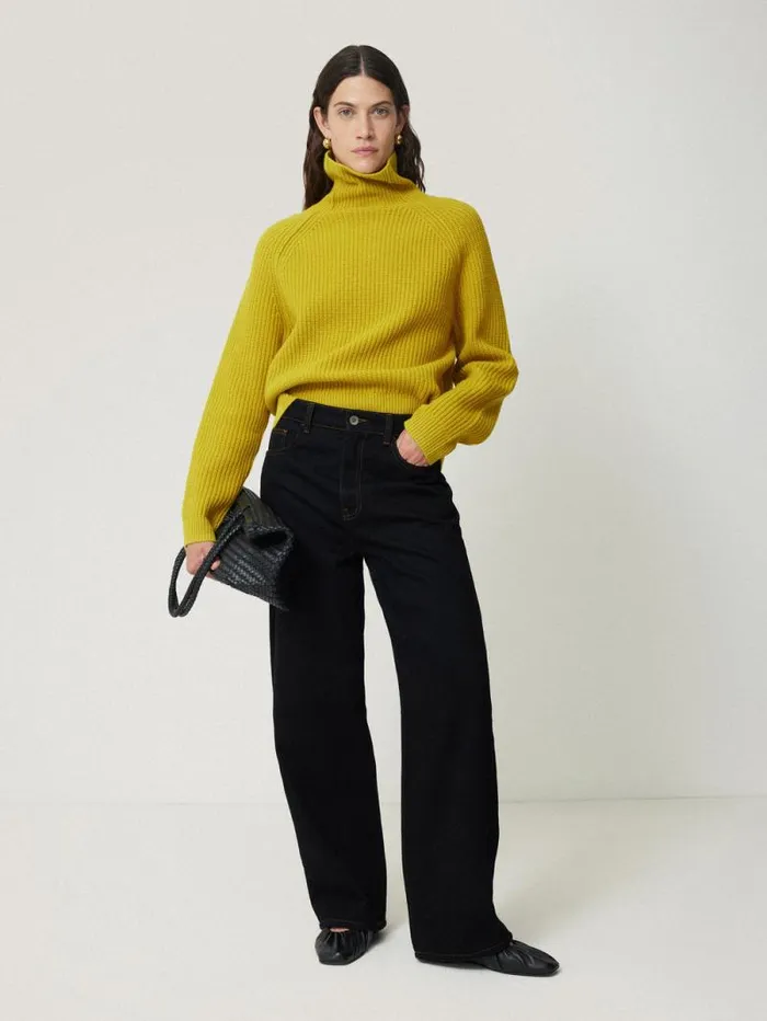 Merino Fishermans Rib Jumper Mustard Women Jigsaw Knitwear and Cashmere