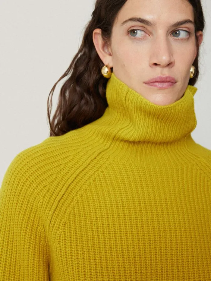 Merino Fishermans Rib Jumper Mustard Women Jigsaw Knitwear and Cashmere