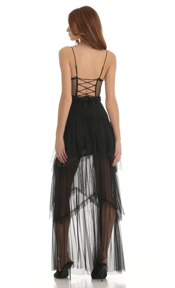 Mesh Corset Maxi Dress Black Women LUCY IN THE SKY Maxi Dresses