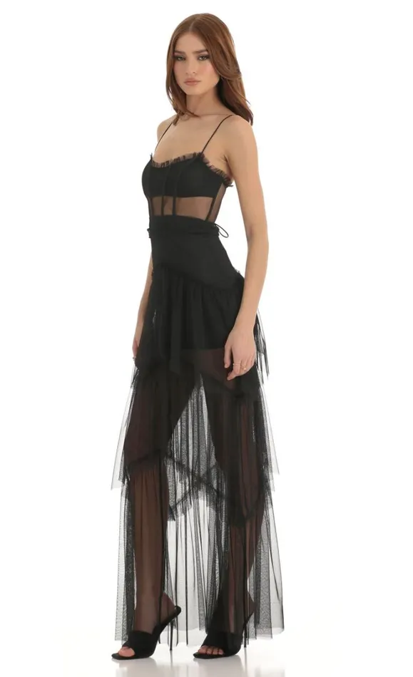 Mesh Corset Maxi Dress Black Women LUCY IN THE SKY Maxi Dresses