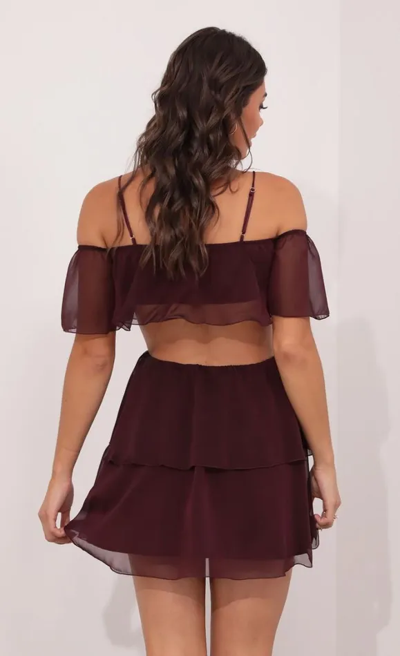 Mesh Cutout Dress Burgandy Women LUCY IN THE SKY Mini Dresses