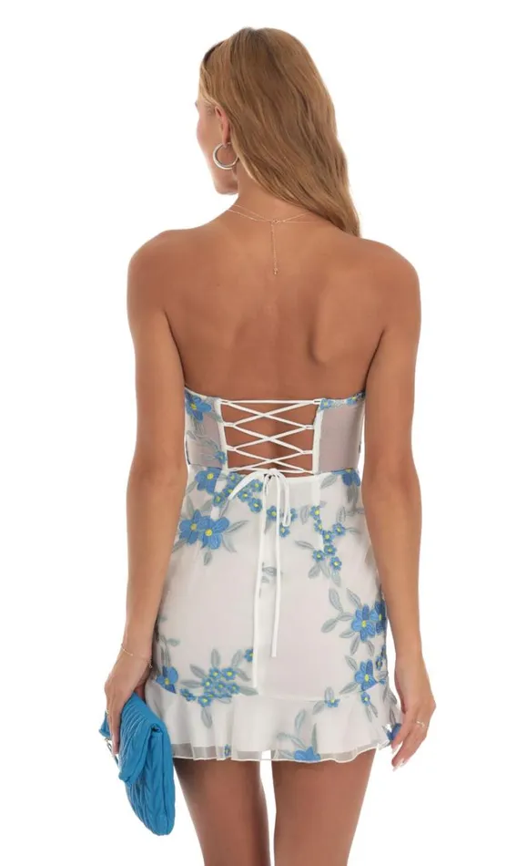 Mesh Embroidered Corset Strapless Dress White Women LUCY IN THE SKY Mini Dresses
