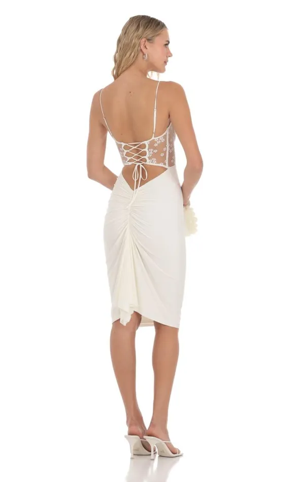 Mesh Floral Shimmer Cutout Midi Dress Ivory Women LUCY IN THE SKY Midi Dresses Mesh Floral Shimmer Cutout Midi Dress Ivory Women LUCY IN THE SKY Midi Dresses