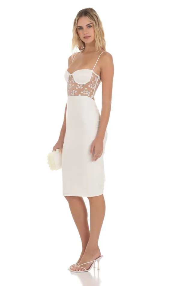 Mesh Floral Shimmer Cutout Midi Dress Ivory Women LUCY IN THE SKY Midi Dresses Mesh Floral Shimmer Cutout Midi Dress Ivory Women LUCY IN THE SKY Midi Dresses