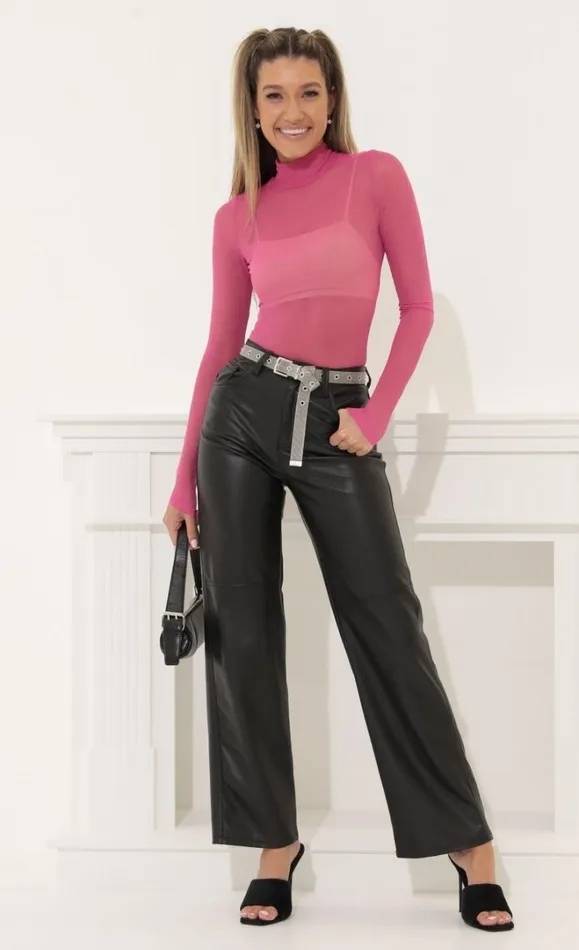 Mesh Long Sleeve Bodysuit Fuchsia Women LUCY IN THE SKY Bodysuits