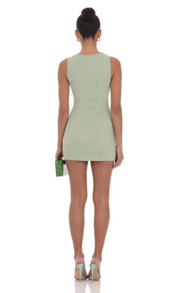 Mesh Ruched Bodycon Dress Sage Green Women LUCY IN THE SKY Mini Dresses Mesh Ruched Bodycon Dress Sage Green Women LUCY IN THE SKY Mini Dresses