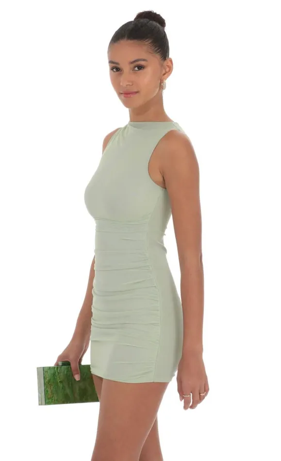 Mesh Ruched Bodycon Dress Sage Green Women LUCY IN THE SKY Mini Dresses Mesh Ruched Bodycon Dress Sage Green Women LUCY IN THE SKY Mini Dresses