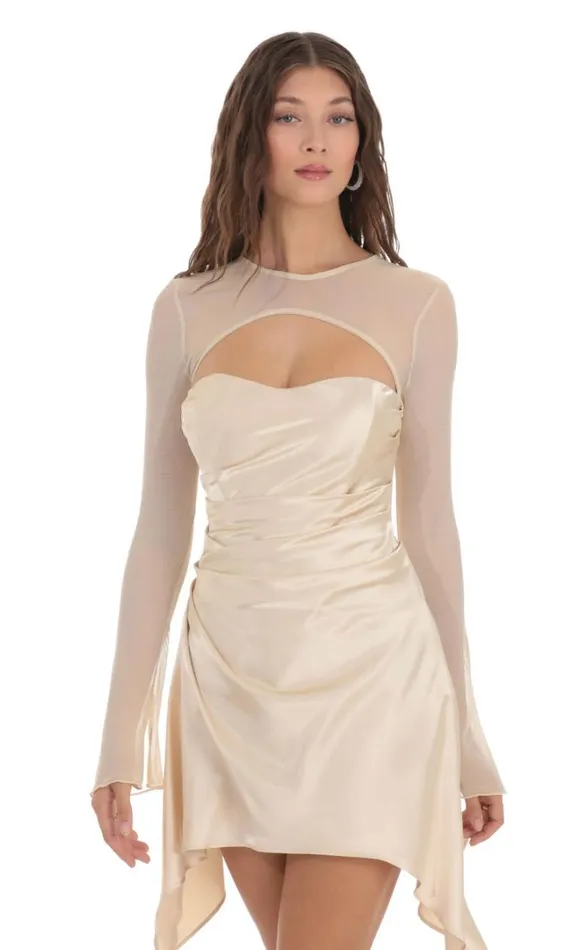 Mesh Satin Cutout Dress Champagne Women LUCY IN THE SKY Mini Dresses Mesh Satin Cutout Dress Champagne Women LUCY IN THE SKY Mini Dresses