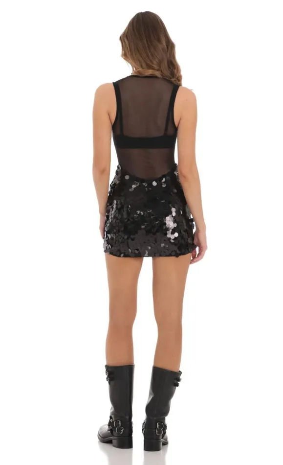 Mesh Sequin Skirt Dress Black Women LUCY IN THE SKY Mini Dresses Mesh Sequin Skirt Dress Black Women LUCY IN THE SKY Mini Dresses
