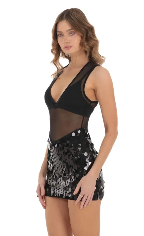 Mesh Sequin Skirt Dress Black Women LUCY IN THE SKY Mini Dresses Mesh Sequin Skirt Dress Black Women LUCY IN THE SKY Mini Dresses