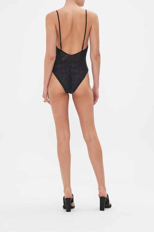 MESH TRI BODYSUIT SOLID BLACK Solid Black Womens Camilla Bras and Underwear