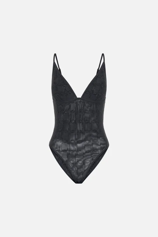 MESH TRI BODYSUIT SOLID BLACK Solid Black Womens Camilla Bras and Underwear