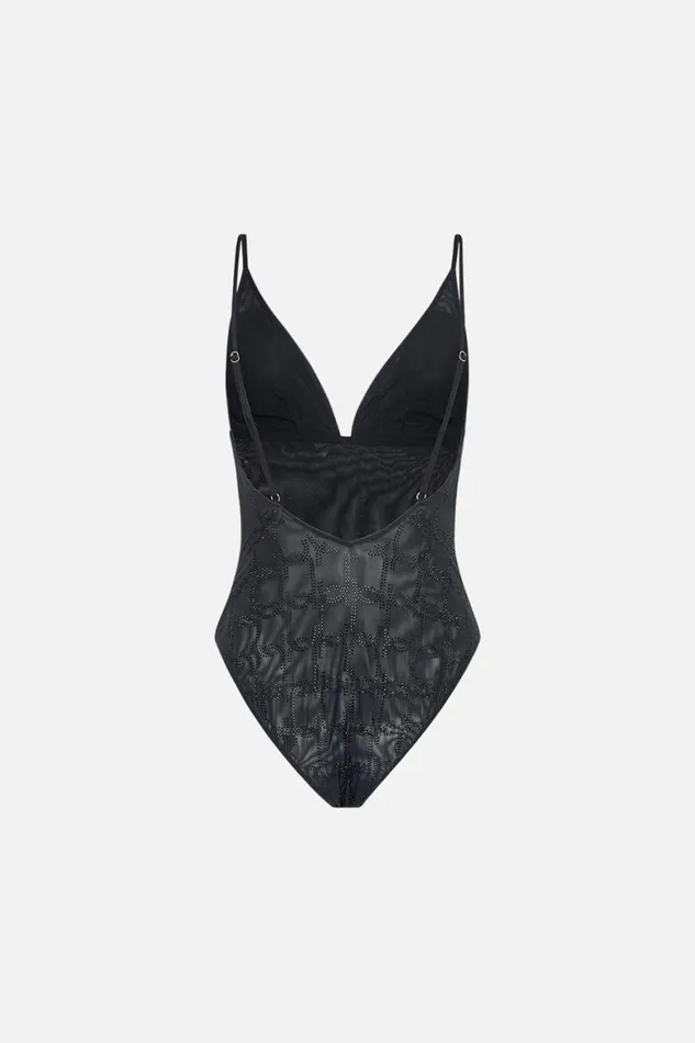 MESH TRI BODYSUIT SOLID BLACK Solid Black Womens Camilla Bras and Underwear